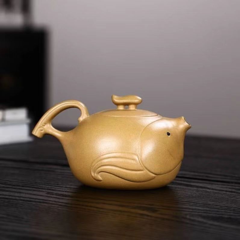 Chinese Tea Pot Marked Real Yixing Zisha Duan Clay Master Pot Fish Design 250ml