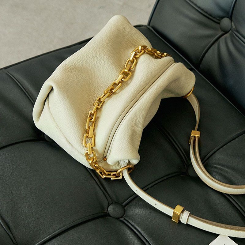 Crossbody Bag Genuine Leather Fold Cloud Purse Chain Shoulder Messenger Bags 1PC
