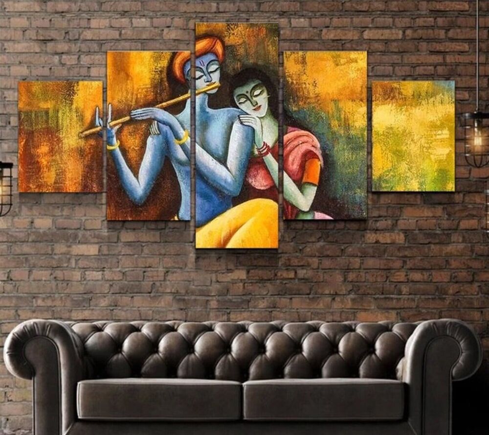 Radha Krishna Hindu Culture 5 Pieces Canvas Print Wall Art Poster Home Decor