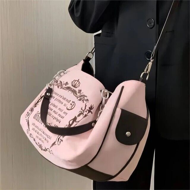 Y2K Vintage Canvas Gothic Style Tote Handbag Embroidery Letter Style Women's Bag
