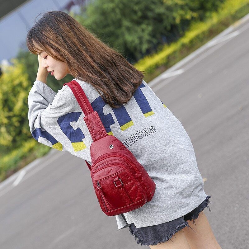 Women Chest Bag Soft PU Leather Crossbody Bags Bags Travel Backpack