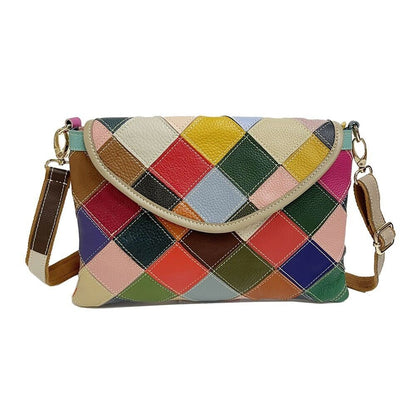 Real Leather Colorful (random) Patchwork Handbag Women's Tote Sling Shoulder Bag