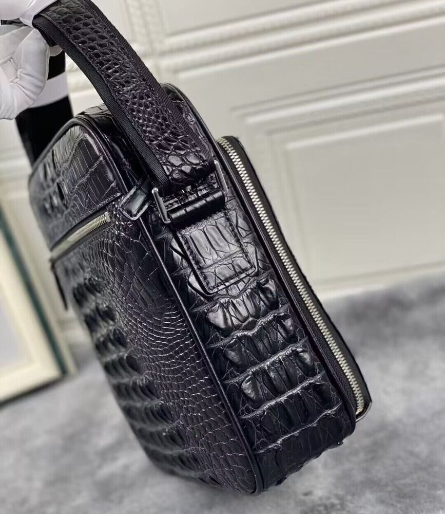 Original Crocodile Skin Leather Shoulder Bag, Black Men's Luxury Messenger Bags