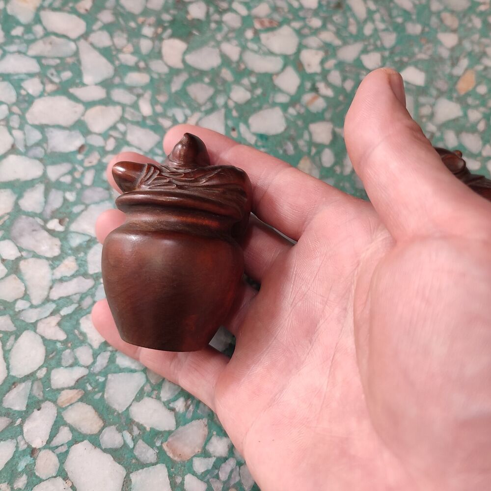 Vintage Wood Wooden Carved Carving Figure Ornament Buddha Statues Funny Wine Jar