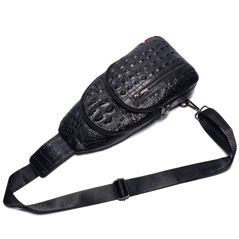 Sling Backpack Men's Genuine Leather Crocodile Crossbody/Shoulderfor Bag Hiking