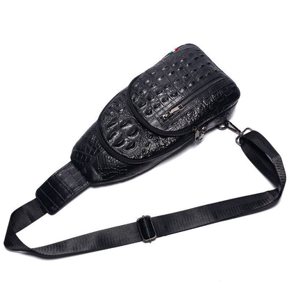Sling Backpack Men's Genuine Leather Crocodile Crossbody/Shoulderfor Bag Hiking