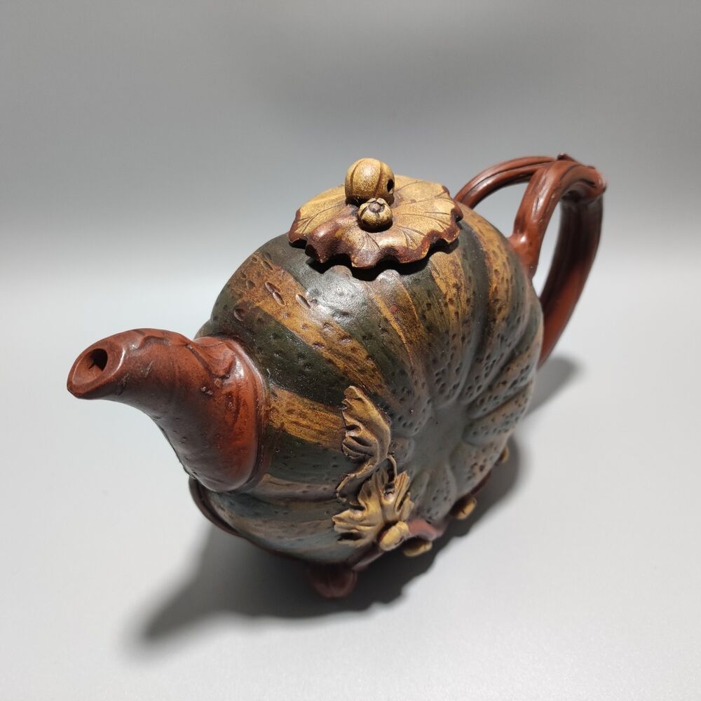 Vintage Chinese Yixing Purple Clay Teapot Zisha Ceramic Pumpkin Teaware Collect