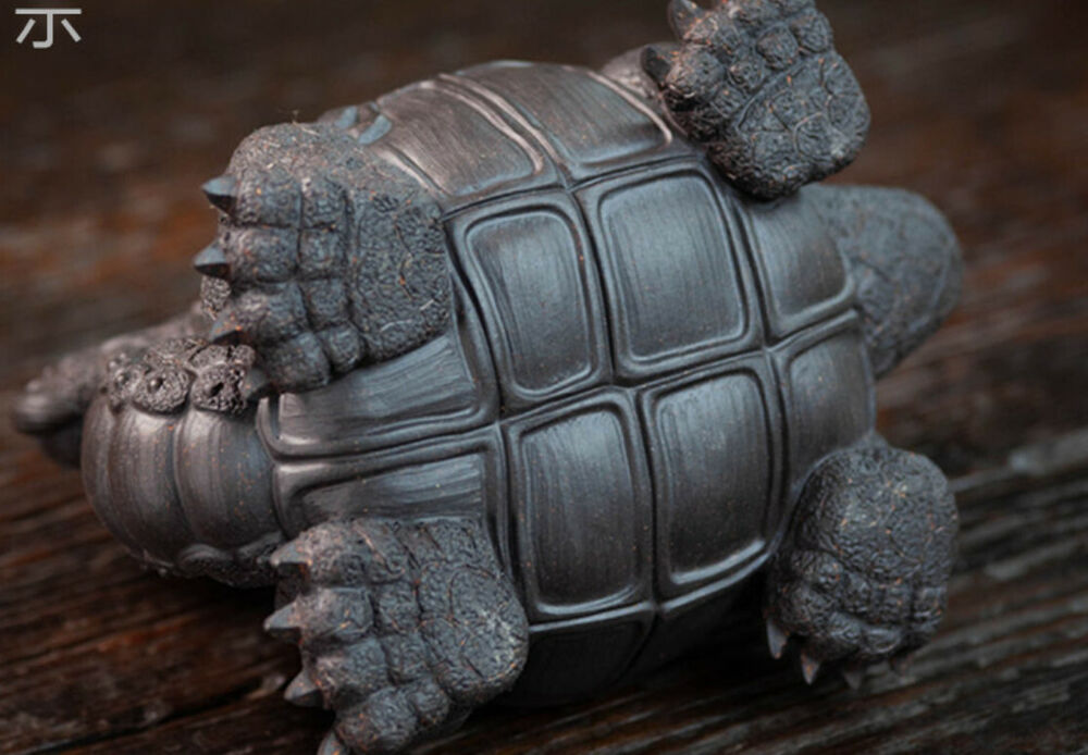 Chinese Yixing Handmade black Clay LingShouLongGui tea Pet Gongfu Dragon turtle
