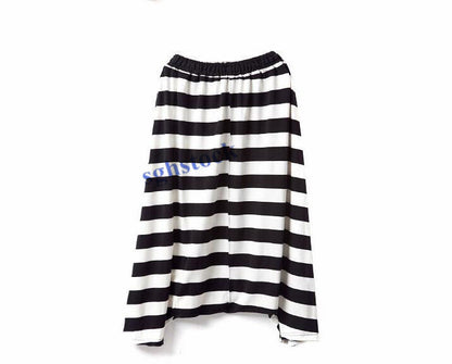 Women Striped Harem Pants New Casual Baggy Low Drop Crotch Trousers Rock Loose