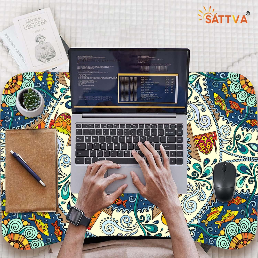 Wooden Multipurpose Mandala Printed Laptop Table Foldable Portable Non Slip Legs