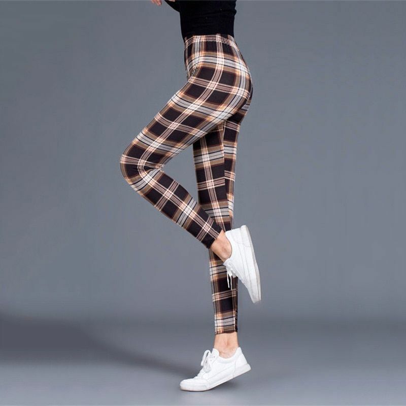 Plaid Leggings Women Sexy Pants Push Up Fitness Gym Sports Plus Size High Waist