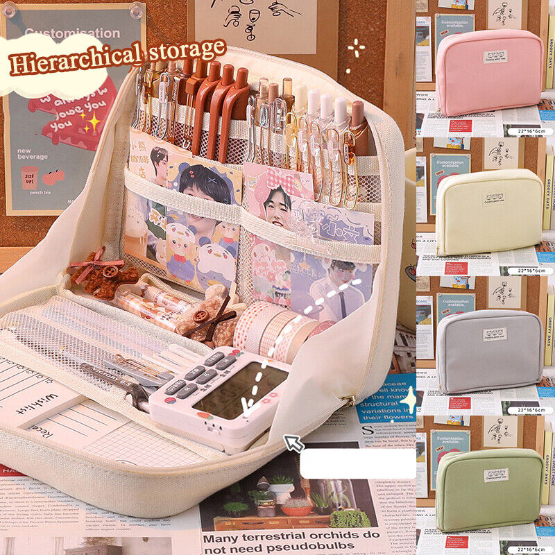 Student Supplies High Capacity Pencil Bag Stationery Organizer Cute Bear Classic