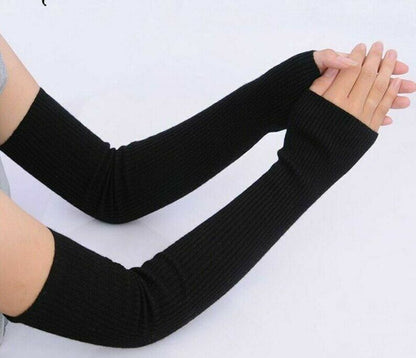 Women Thick Arm Cover 50cm Cashmere Long Sleeves Elbow Warmer Fingerless Mittens