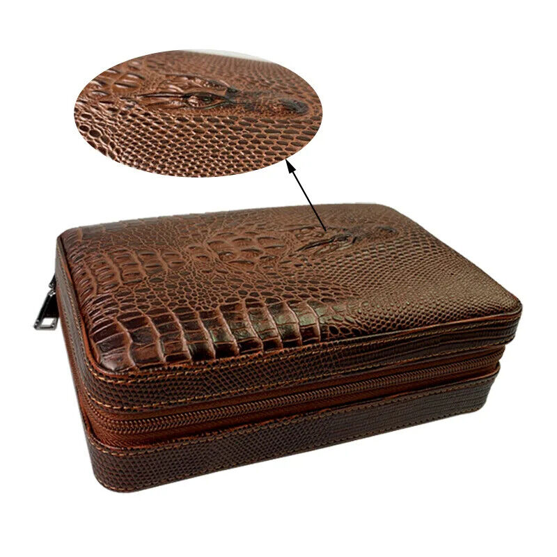 Cigar Humidor Boxes Leather Cedar Wood Smoking Travel Storage Case 13.5x8x20.5cm