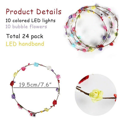 Flower Crowns Neon Headband Adjustable Garland Glow Nights 10 LED Wreath Plastic