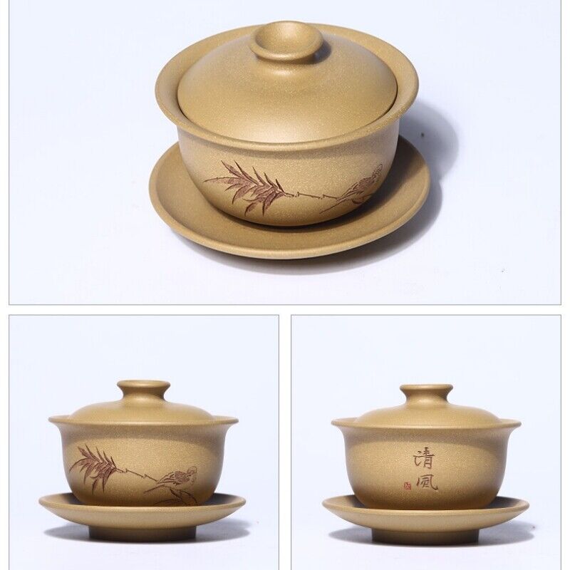 full handmade gaiwan real yixing zisha duan clay tureen hand carved bird 150ml