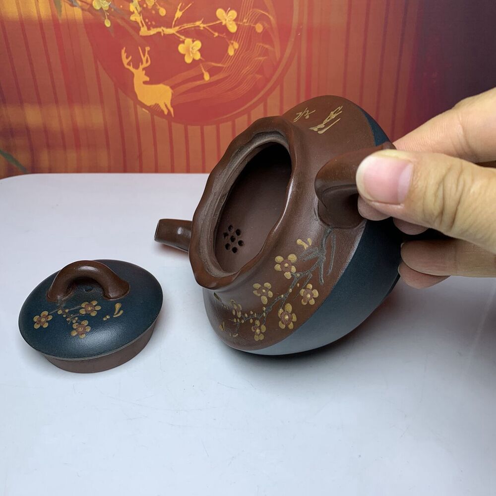 Vintage Chinese Yixing Purple Clay Teapot Zisha Ceremony Plum Blossom Teaware