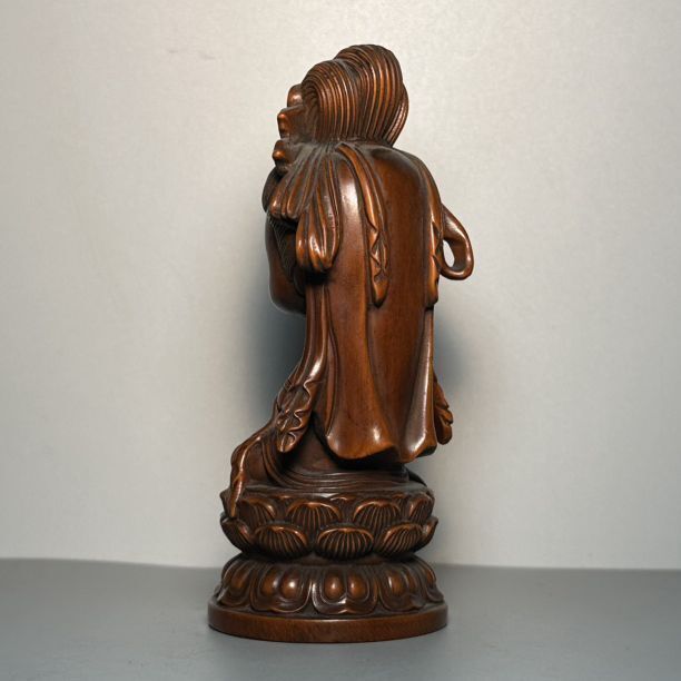 Vintage Chinese Boxwood Carving Baby Kuan Yin Statue Ornament Wood Figurine Gift
