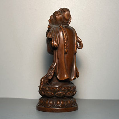 Vintage Chinese Boxwood Carving Baby Kuan Yin Statue Ornament Wood Figurine Gift