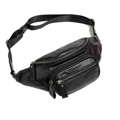 Black Men Real Cow Leather Small Belt Bum Bag Waist Fanny Pack Sport Backpack