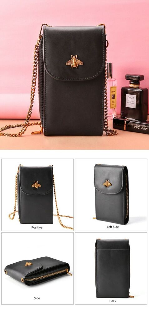 Women Leather Phone Purse Card Holders Crossbody Shoulder Bag With Chain Strap