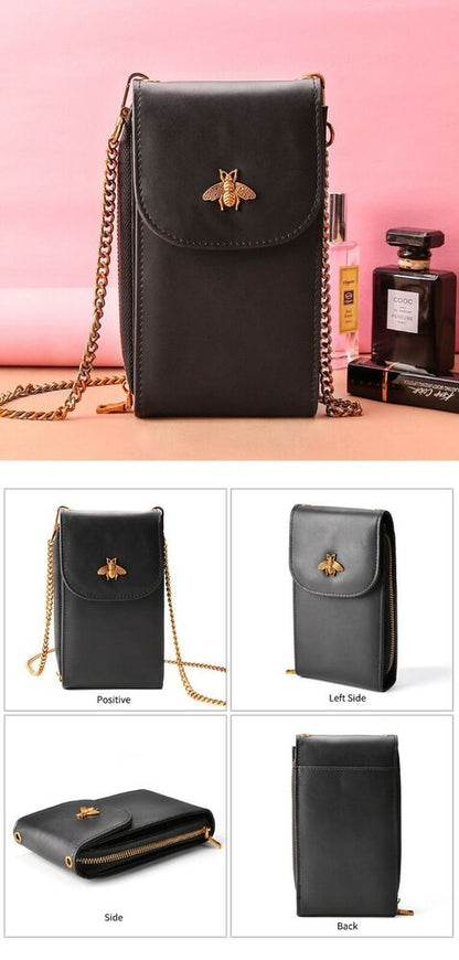 Women Leather Phone Purse Card Holders Crossbody Shoulder Bag With Chain Strap