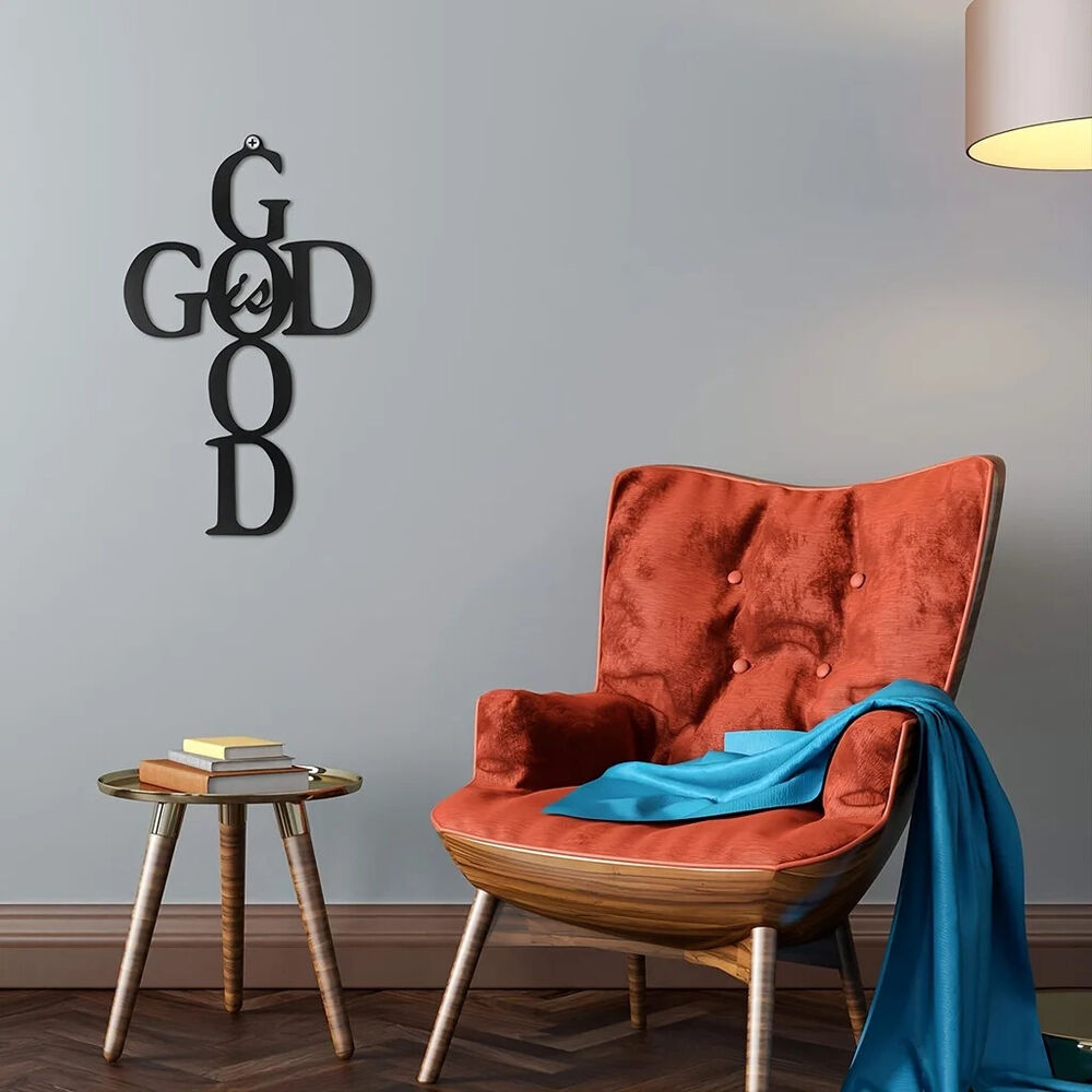 1pc God Is Good Black Cross Metal Wall Art - Inspirational Wall Decor