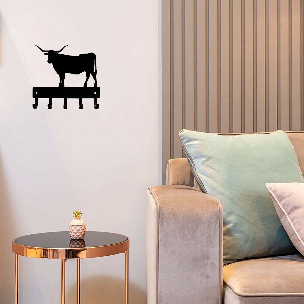 Texas Longhorn Steer Cow Key Rack Wall Mounted Shape Decoration Metal Art Decor