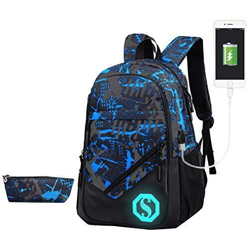 JiaYou Boy Girl Unisex 20L Fashion School Bag Backpack 20L, Usb Colorg 2 Sets