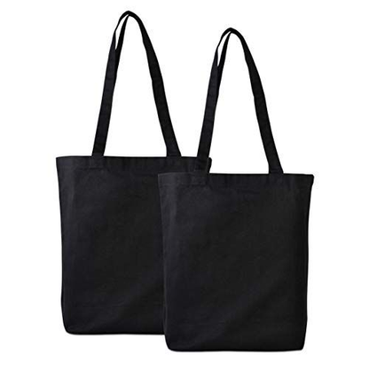 Canvas Tote Bags - 2 Pack Black Cotton Shopping with 16x16x5,
