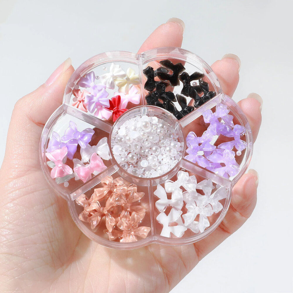 Nail Art Decor 7Grid Mixed-Styles Butterfly Bear Rhinestones 3D Glitter Crystals