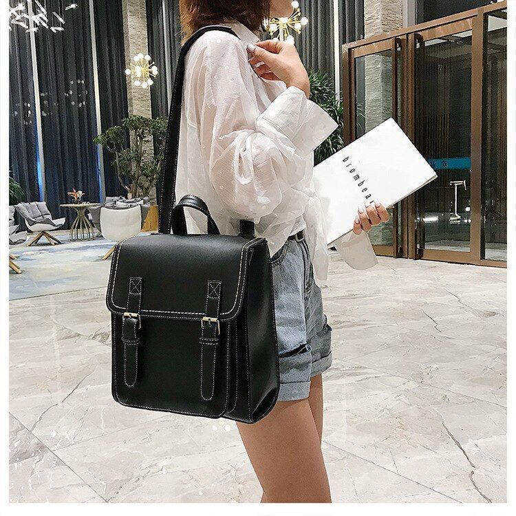 Preppie Style Backpack Synthetic Leather Shoulder Vintage Bag 24*28*30*10 CM 1PC