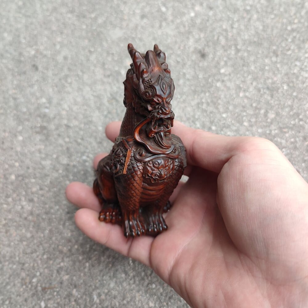 A Pair Of Chinese Dragon Statue Loong Seraphim Kylin Unicorn Lung Sculpture Wood