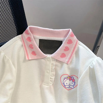 Women's cute heart Hello Kitty Printed Short Sleeves tops 100% cotton Loose Tees