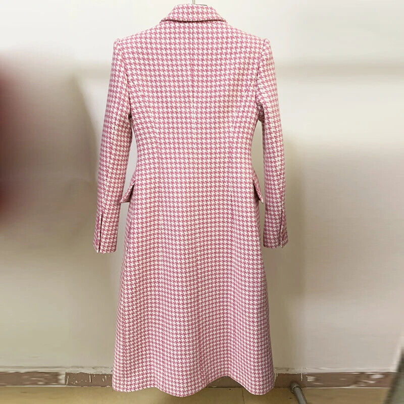 Fall Winter Overcoat Women's Double Breasted Pink Tweed Wool Long Coat