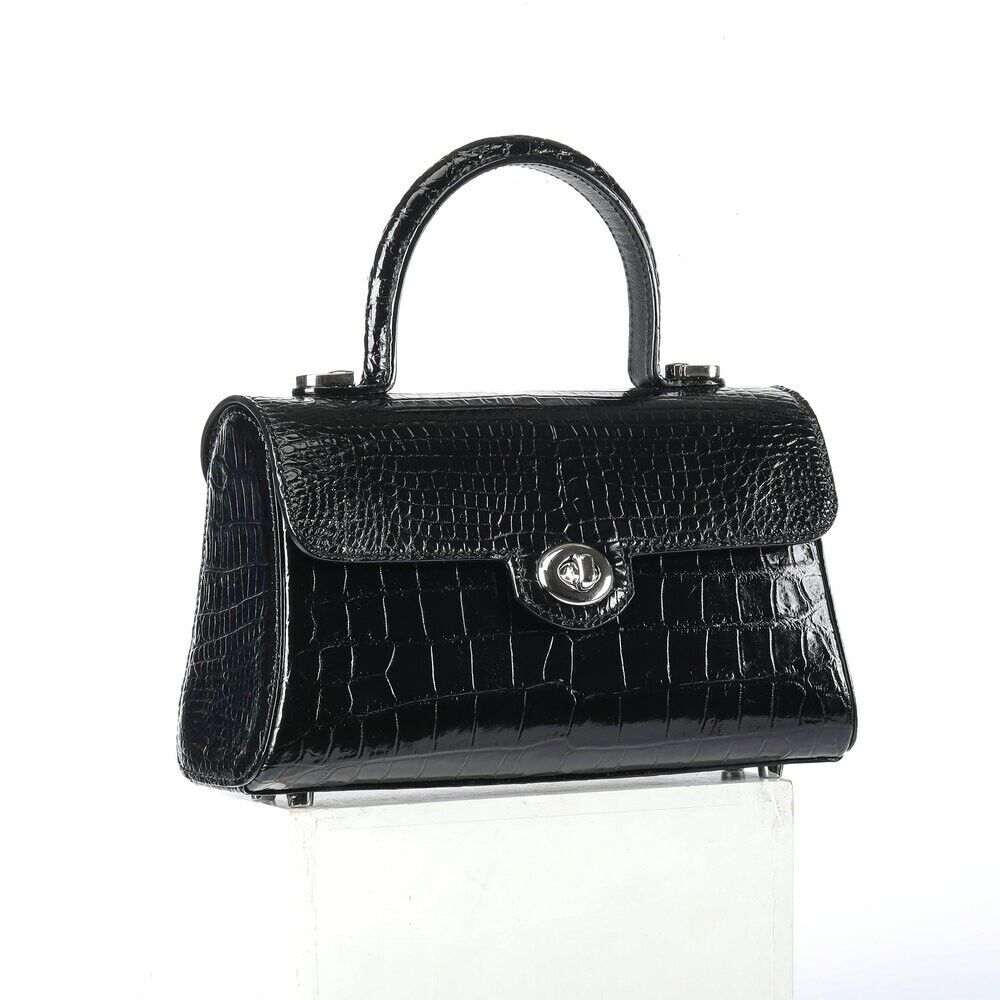 Black Alligator Crocodile Belly Skin Handbag, New Desinger Women's Shouler Bag