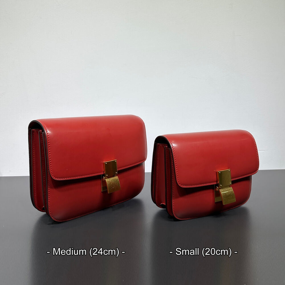 20/24cm Real Leather Small Flap Purse Clutch Box Shoulder Bag Crossbody Handbag