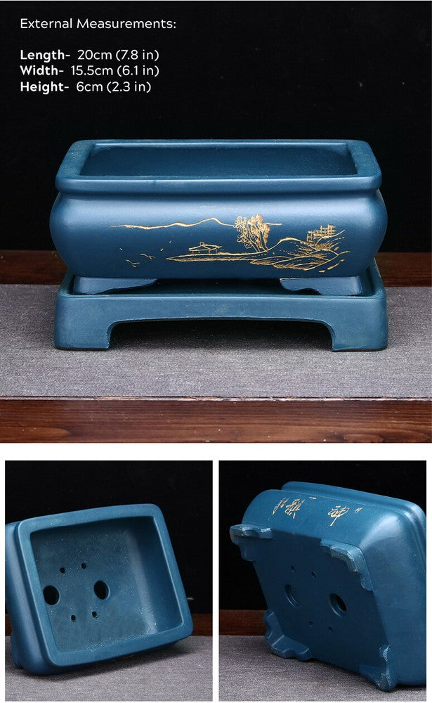 Large Rectangular Bonsai Pot W Tray High-grade Classic Chinese Purple Sand Pots