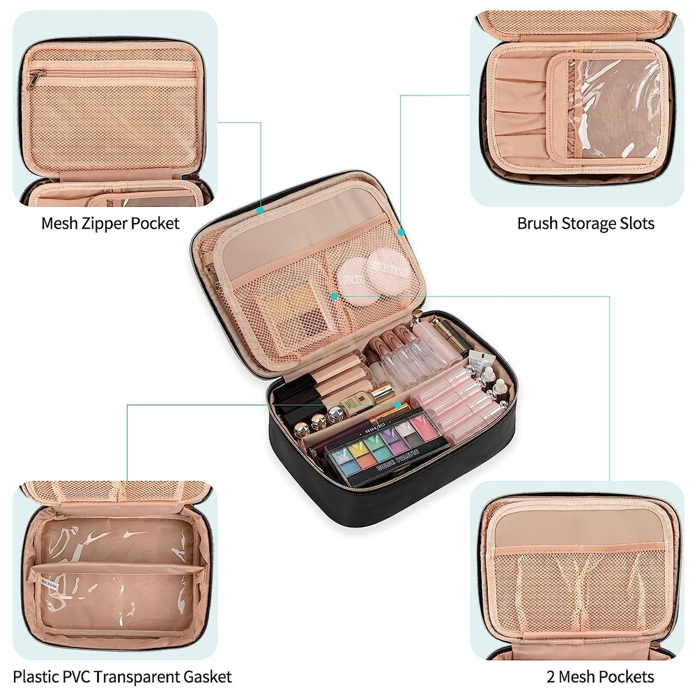 OCHEAL Travel Makeup Bag, Potable Large Large(pack of 1), 001_Black-L
