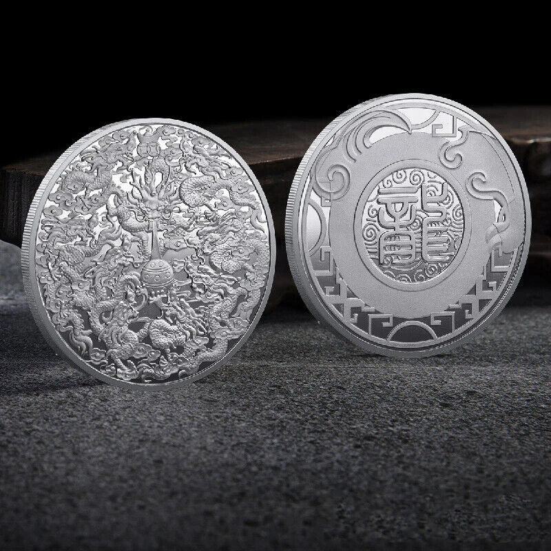 Commemorative Challenge Coins Iron Gold Silver Plated Chinese Style Dragon Decor