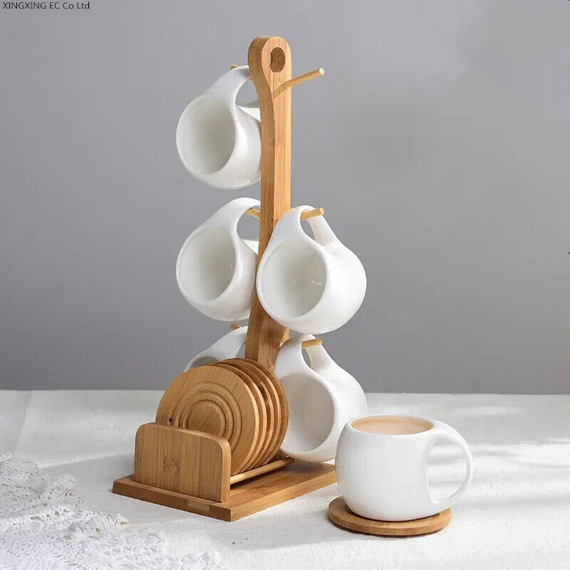 Ceramic Coffee Cup Household Mug Hanging Water Cup Set Kitchen Tea Set Bamboo