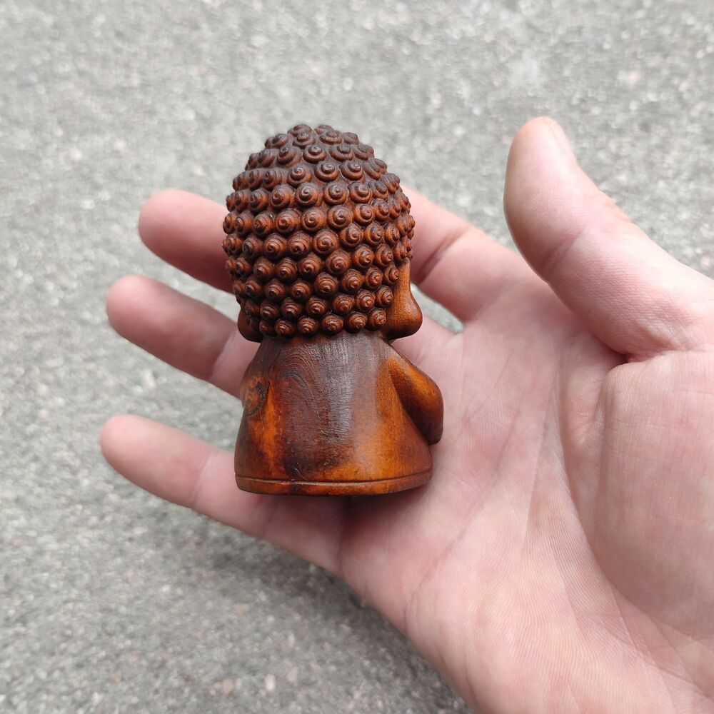 Wooden Christmas Figurine Lovely Buddha Statue Sculpture Small Wood Carving Gift