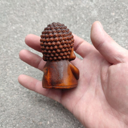 Wooden Christmas Figurine Lovely Buddha Statue Sculpture Small Wood Carving Gift