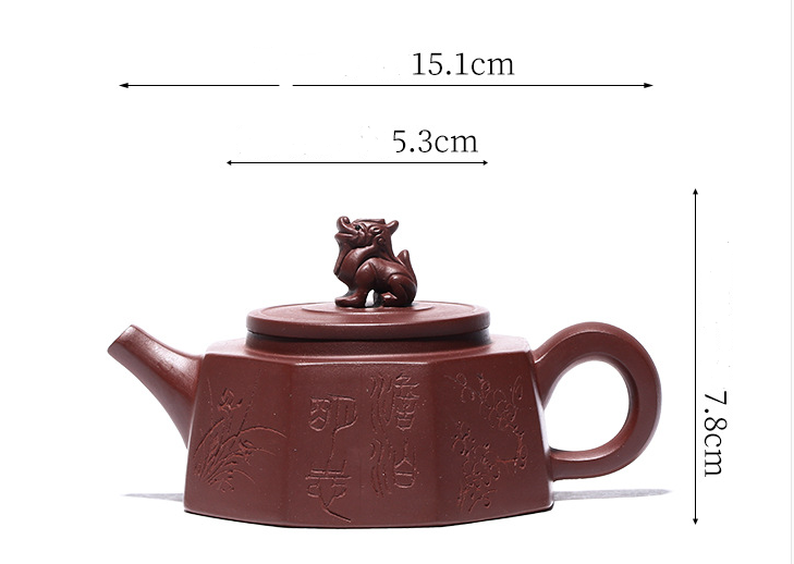 Yixing raw ore Dahongpao famous hand-made hexagonal Golden Bell teapot 260ml