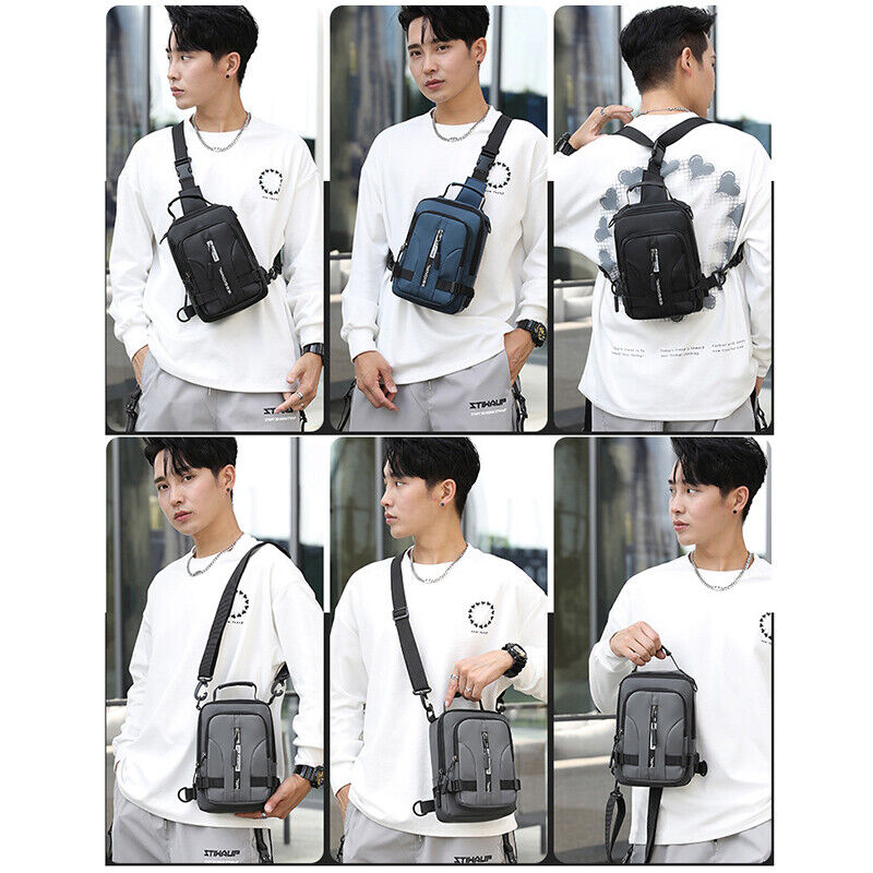 Men's Small Sling Chest Bag Backpack Anti-theft Crossbody Shoulder Bag wUSB Port