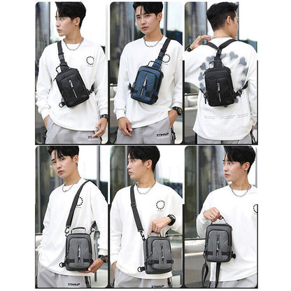 Men's Small Sling Chest Bag Backpack Anti-theft Crossbody Shoulder Bag wUSB Port
