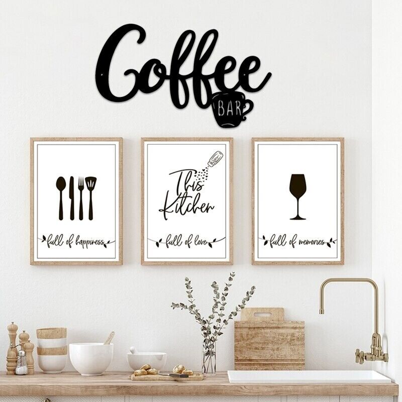 Coffee Word Sign Metal Letter Tea Cup Bar Hanging Kitchen Wall Art Decor 30x18cm