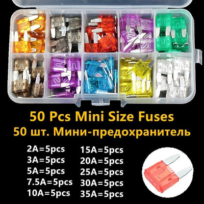 50x Automotive 2/5/7.5/10/15/20/25/30/35 Amp Micro Fuses Assortment Kit For Car