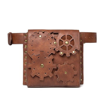 Women's Brown Leather Punk Rock Motorcycle Bag Waist Fanny Pack Crossbody Bags
