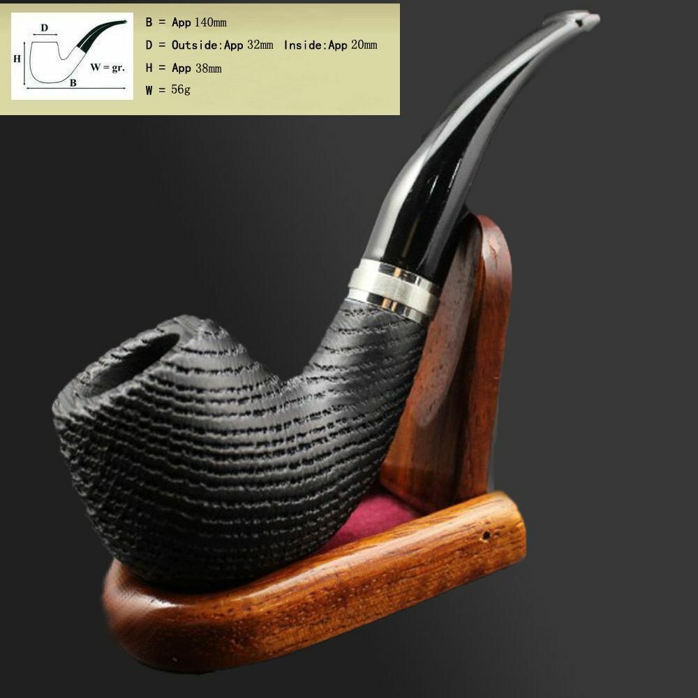 Tobacco Smoking Pipes Pouch Filters Stand Set Bog Oak Bowl Wood+Plastic 14x3.2cm